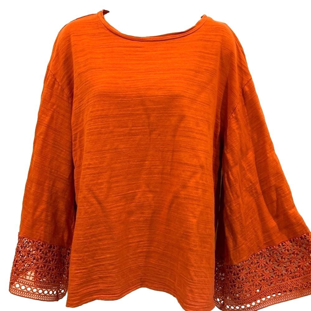 Andthewhy Beautiful Pumpkin Spice Long Sleeve Top Amazing Crochet Bell Sleeve